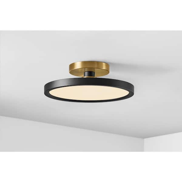 Morrilton 13 in. 20-Watt Matte Black and Gold Integrated LED Semi-Flush Mount