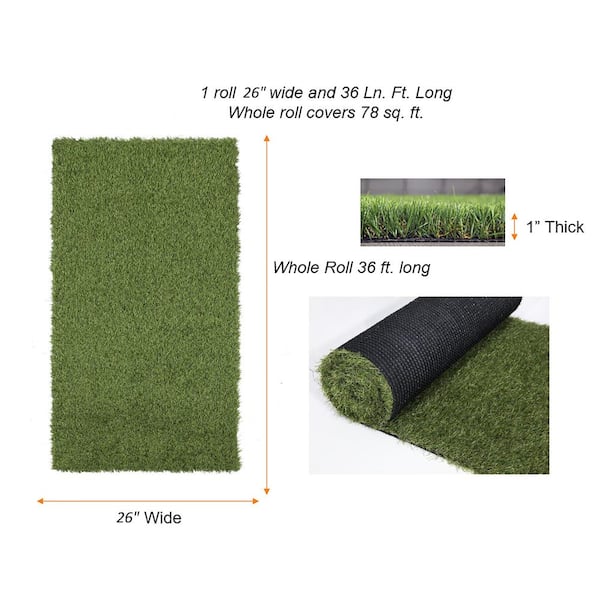 26 in. x 36 ft. Green Artificial Grass Runner Rug