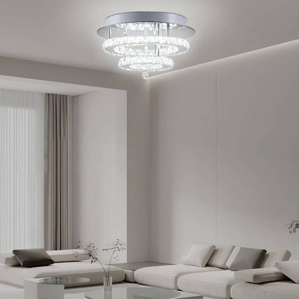 11.81 in. 1-Light Modern Crystal Silver Integrated LED Flush Mount Ceiling Light