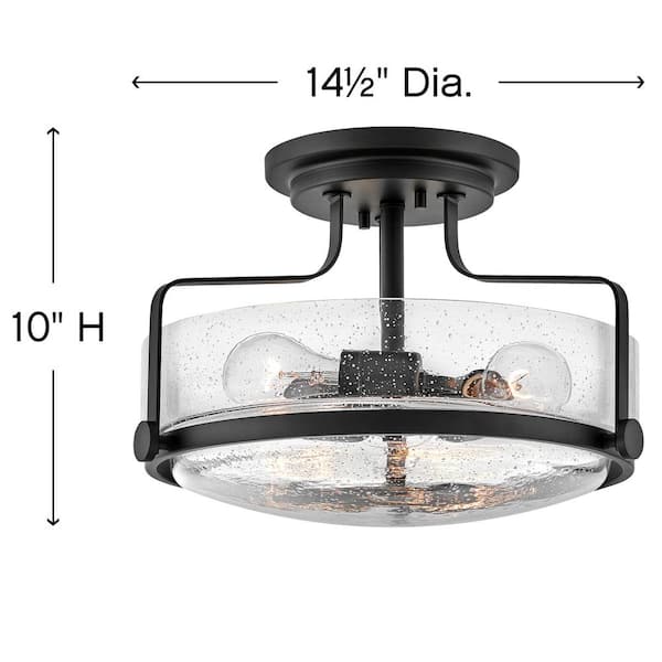 Hinkley Harper Medium Semi-Flush Mount Ceiling Light, Black + Clear Seedy Glass