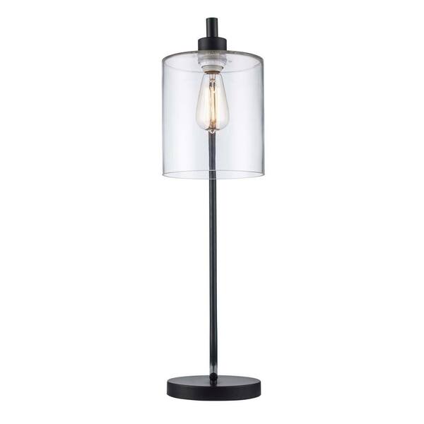 Cline 28 in. 1-Light Black Table Lamp with Clear Glass Shade
