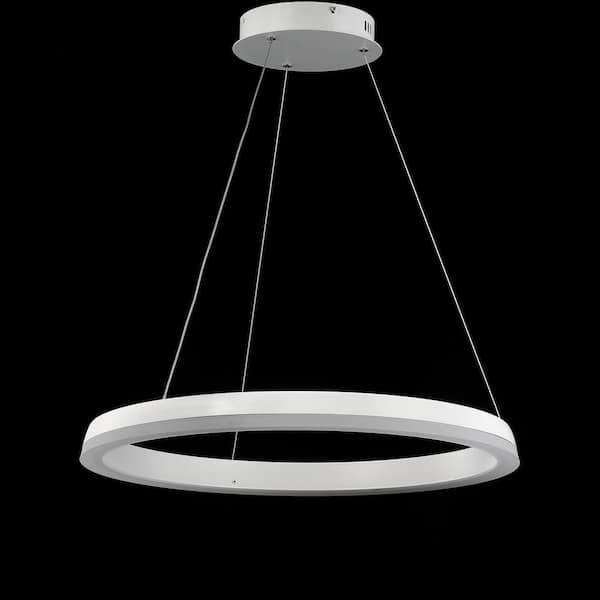 Baxter 23.5 in. 48-Watt Matte White Integrated LED Metal Hoop Pendant