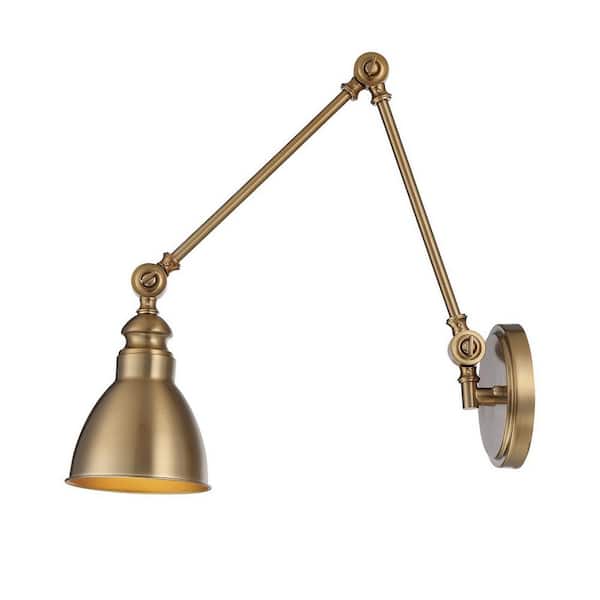 Dakota 5.5 in. W x 17 in. H 1-Light Warm Brass Adjustable Wall Sconce with Metal Shade
