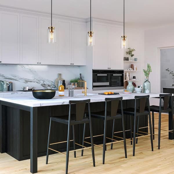 4.7 in. 1-Light Brass Gold Mini Pendant Light, Seeded Glass Pendant Hanging Light, Modern Black Light Fixture