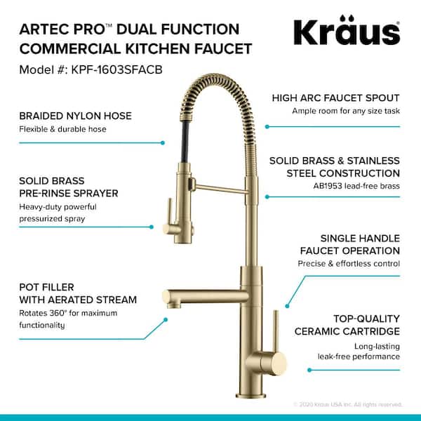 Artec Pro Single Handle Pull Down Sprayer Kitchen Faucet with Pot Filler in Spot Free Antique Champagne Bronze
