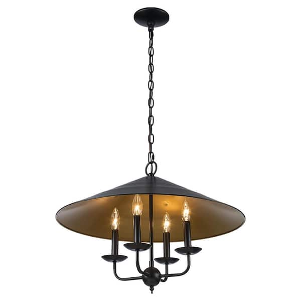 4-Light Black and Gold Chandelier Light Fixture with Metal Shade