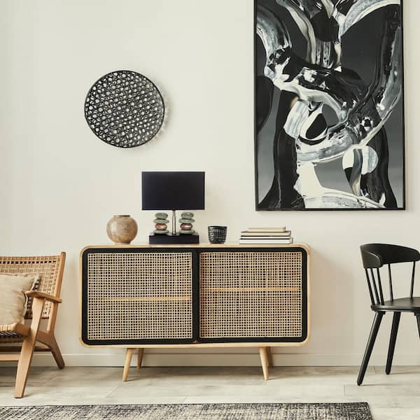 Monterey 14.5 in. Rectangular Dual Stacked Stone Ceramic Table Lamp with Black Shade