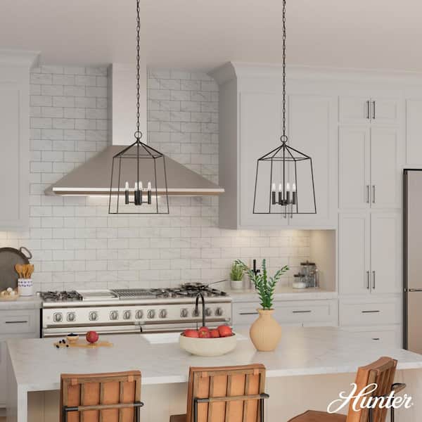 Fair Oaks 60-Watt 4-Light Matte Black Lantern Pendant Light, No Bulbs Included