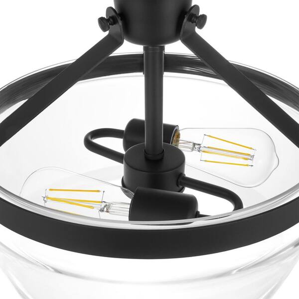 Delano 13 in. Matte Black Finish 2LT Semi-Flush Mount Clear Glass