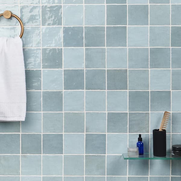 Kingston Sky Blue 4 in. x 4 in. Glazed Ceramic Wall Tile (5.38 sq. ft./case)