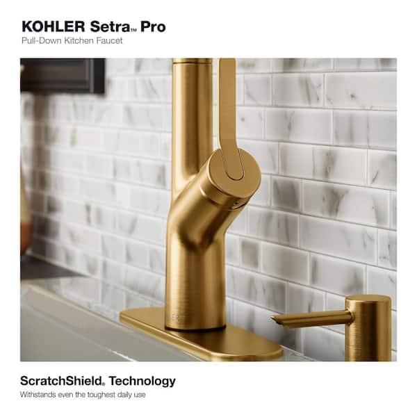 Setra Single-Handle Semi-Professional Kitchen Sink Faucet with Soap Dispenser in Vibrant Brushed Moderne Brass