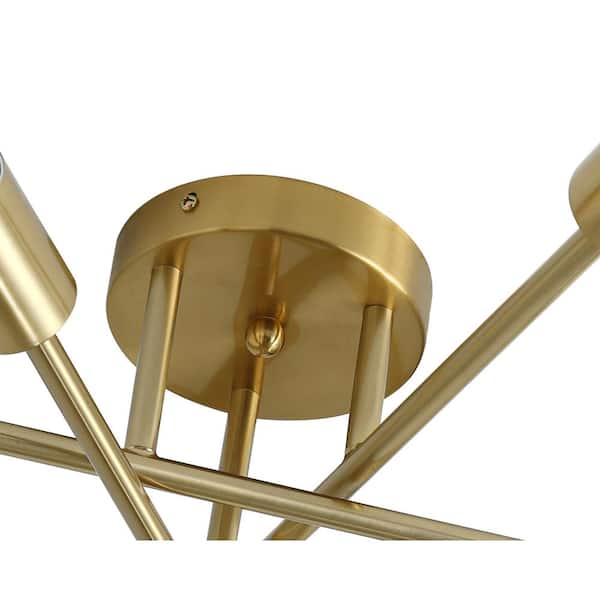 Modern 21.6 in. 6-Light Sputnik Linear Semi-Flush Mount Ceiling Lighting Fixture