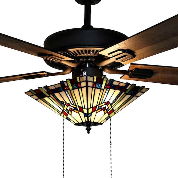 Michelangelo Mission 52 in. Stained Glass LED Ceiling Fan With Light