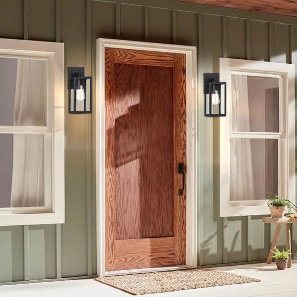 Martin 13 in. 1-Light Matte Black Outdoor Wall Lantern Sconces (2-Pack)