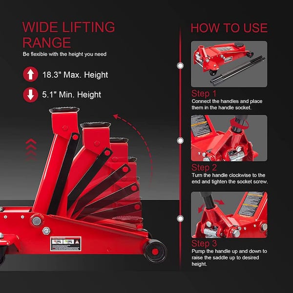 3-Ton Floor Jack with Dual Piston Speedy Lift