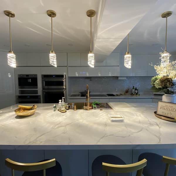 75-Watt Integrated LED Brushed Brass Pendant Light with K9 Crystal