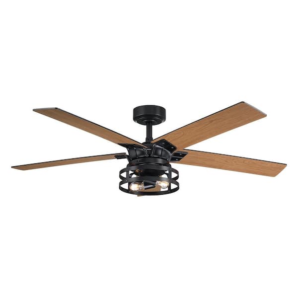 52 in. Industrial Downrod Mount Black Ceiling Fan with Remote Control and Light Kit
