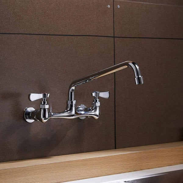 2-Handle Wall Mount Kitchen Faucet With 8 Inch Swivel Spout 8