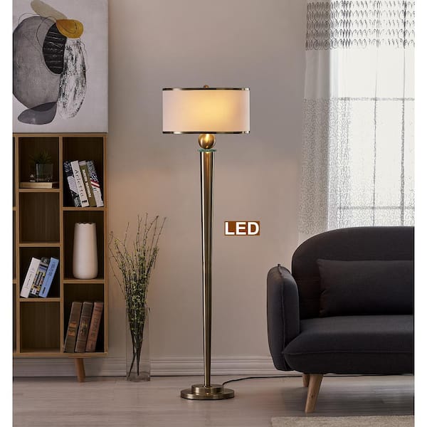 63 in. Antique Satin Brass Venetian LED Floor Lamp