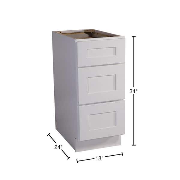 Brookings Plywood Assembled Shaker 18x34.5x24 in. 3-Drawer Base Kitchen Cabinet in White