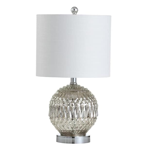 Krister 20.5 in. Silver/Ivory Glass/Metal LED Table Lamp