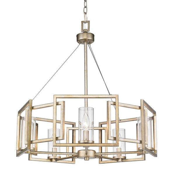Marco 5-Light White Gold Chandelier with Clear Glass Shade