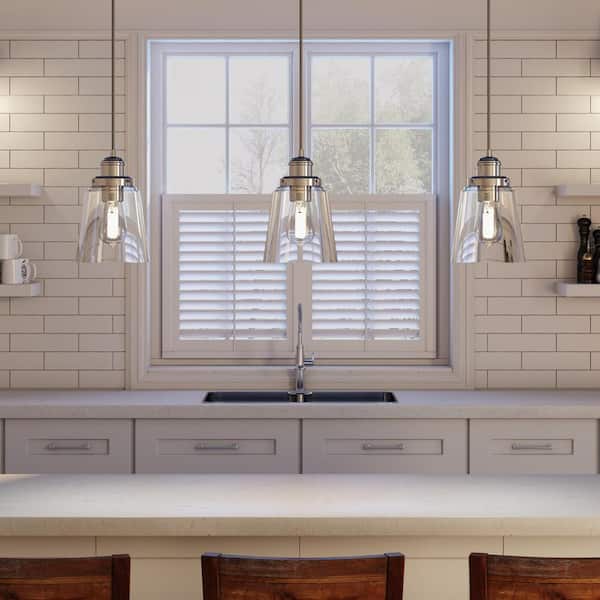 Melton 1-Light Polished Nickel Pendant with Clear Glass Shade and Silver Cord