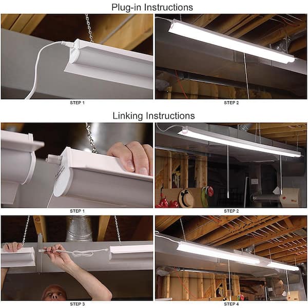 4 ft. 64-Watt Equivalent Integrated LED White Shop Light Linkable 3200 Lumens 4000K Bright White 5 ft. Cord Included