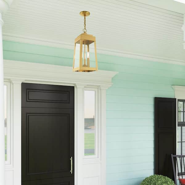 Oslo 3-Light Satin Brass Outdoor Hardwired Pendant Lantern