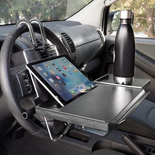 Height Adjustable Steering Wheel and Head Rest Laptop Tray