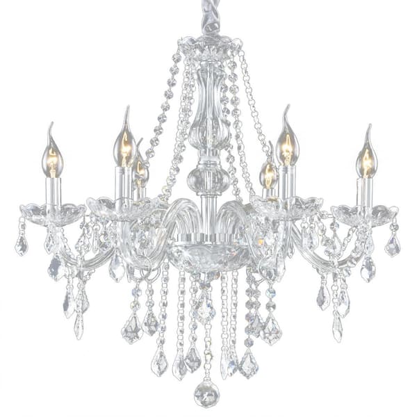 33 in.H x 22 in.W 6 -Light Clear Pendant Lighting Fixture Chandelier with K9 Crystal Dangles