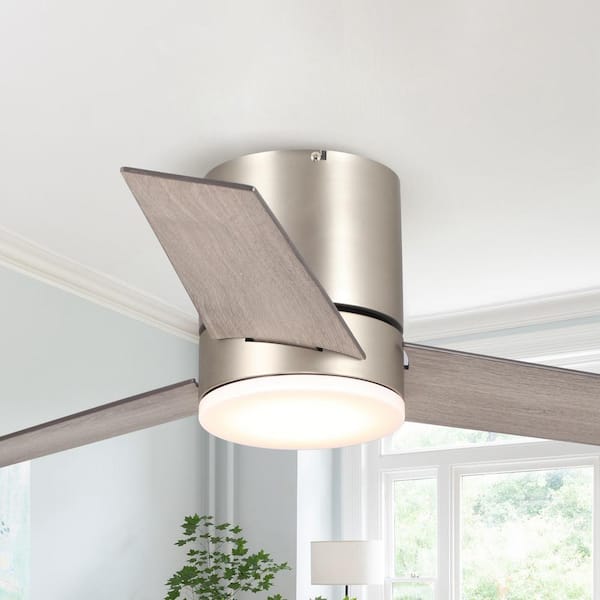 Darosa 48 in. LED Nickel 3-Blade Flush Mount Ceiling Fan with Remote Control and Light