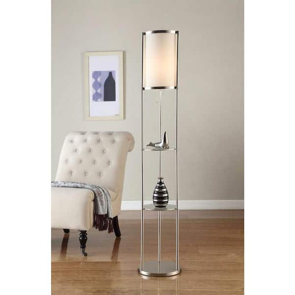 63 in. Brushed Steel Floor Lamp with Glass Shelf