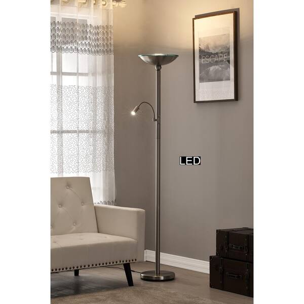 Saturn II 71 in. Brushed Steel Floor LED Torchiere Lamp with Dimmer