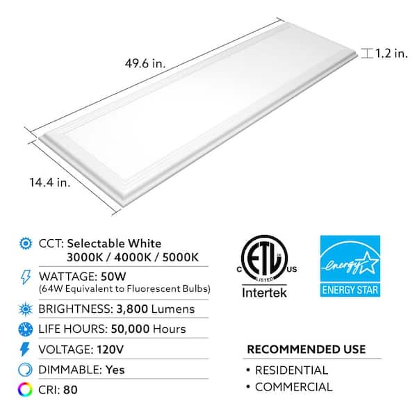 1 ft. x 4 ft. 50W Dimmable White Integrated LED Edge-Lit Deco Flat Panel Flush Mount Ceiling Light with CCT