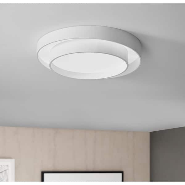 23.6 in. 1-Light White Smart Creative Design Drum 44-Watt LED Flush Mount Ceiling Lighting