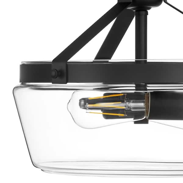 Delano 13 in. Matte Black Finish 2LT Semi-Flush Mount Clear Glass