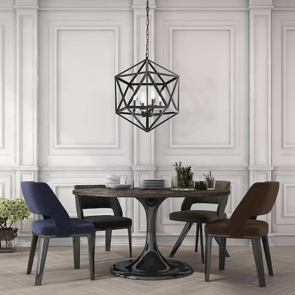 Renzo 4-Light Antique Black Geometric Iron Modern Farmhouse Cage Chandelier with Clear Glass Shades