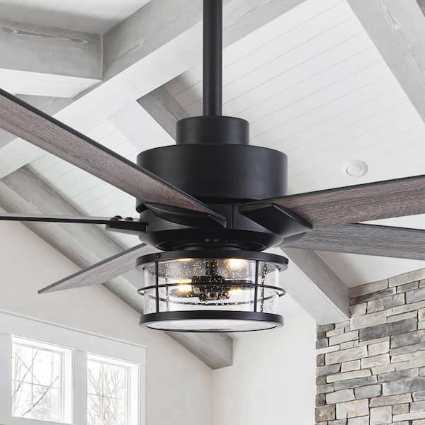 Barnn 65 in. Industrial Matte Black Downrod Mount LED Ceiling Fan with Lights and Remote Control