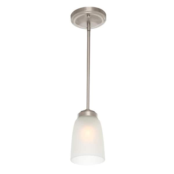 1-Light Brushed Nickel Mini Pendant with Frosted Glass Shade