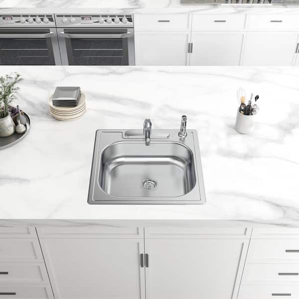25 in. Drop in Single Bowl 20 Gauge Stainless Steel Kitchen Sink