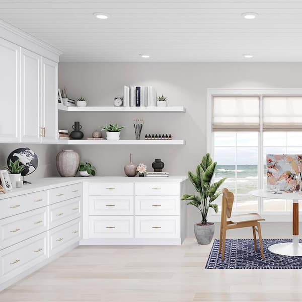 Hampton 18 in. W x 24 in. D x 34.5 in. H Assembled Drawer Base Kitchen Cabinet in Satin White with Drawer Glides