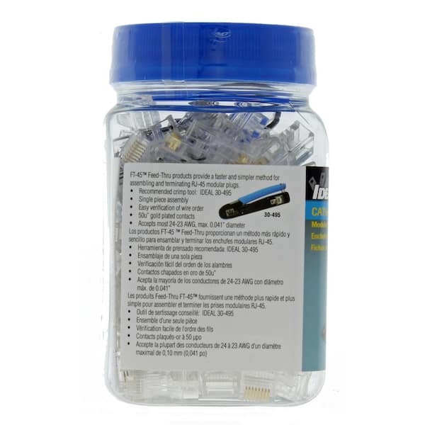 CAT5e Feed-Thru Modular Plugs, 100/Jar