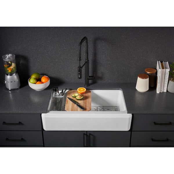 Riverby White Cast Iron 35.6875 in. Single Bowl Farmhouse Apron Kitchen Sink