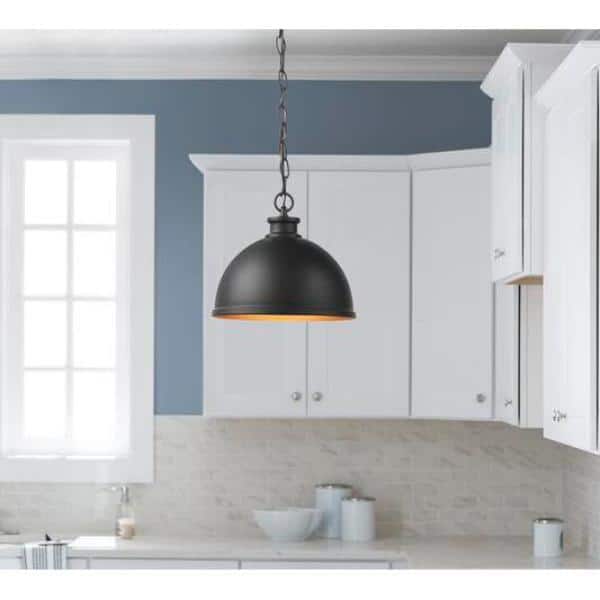 Talullah 1-Light Matte Black Pendant Lighting with Gold Interior