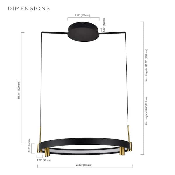 Tania 23 in. ETL Certified Integrated LED Black Chandelier Light Fixture with 2 Adjustable Spotlights in Antique Brass