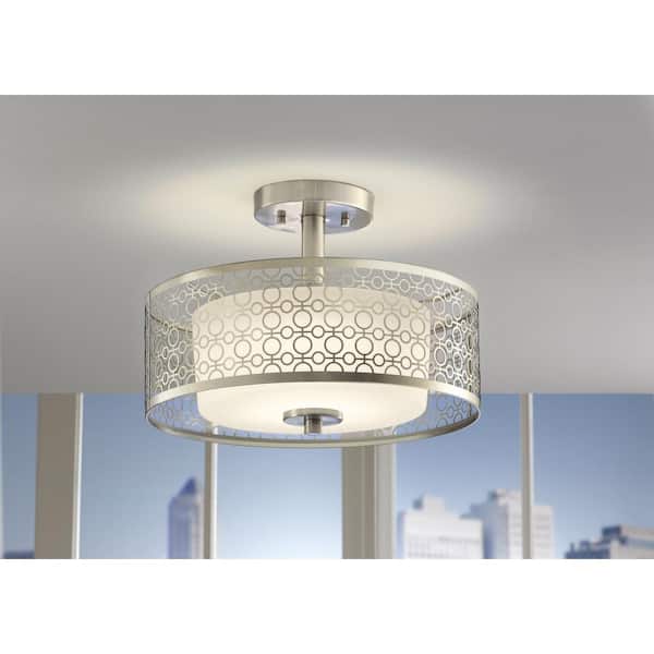 Toberon 14 in. 1-Light Brushed Nickel LED Semi Flush Mount Ceiling Light