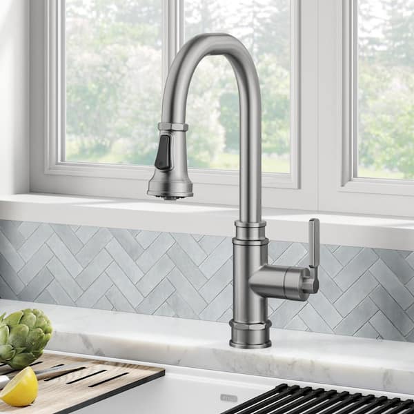 Allyn Transitional Industrial Pull-Down Single Handle Kitchen Faucet in Spot-Free Stainless Steel