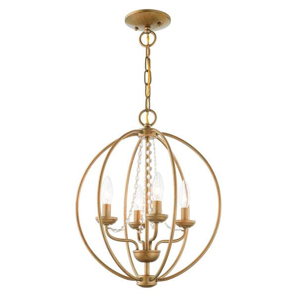 Arabella 4 Light Antique Gold Leaf Convertible Mini Chandelier/Ceiling Mount