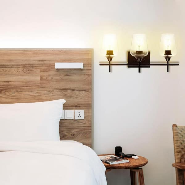 3-Light Matt Black Bathroom Vanity Light with Clear Glass Shades